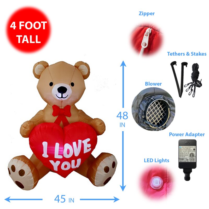 Deals 6 FT Valentines Day Inflatable Teddy Bear Holding Heart, Lighted LED Lights